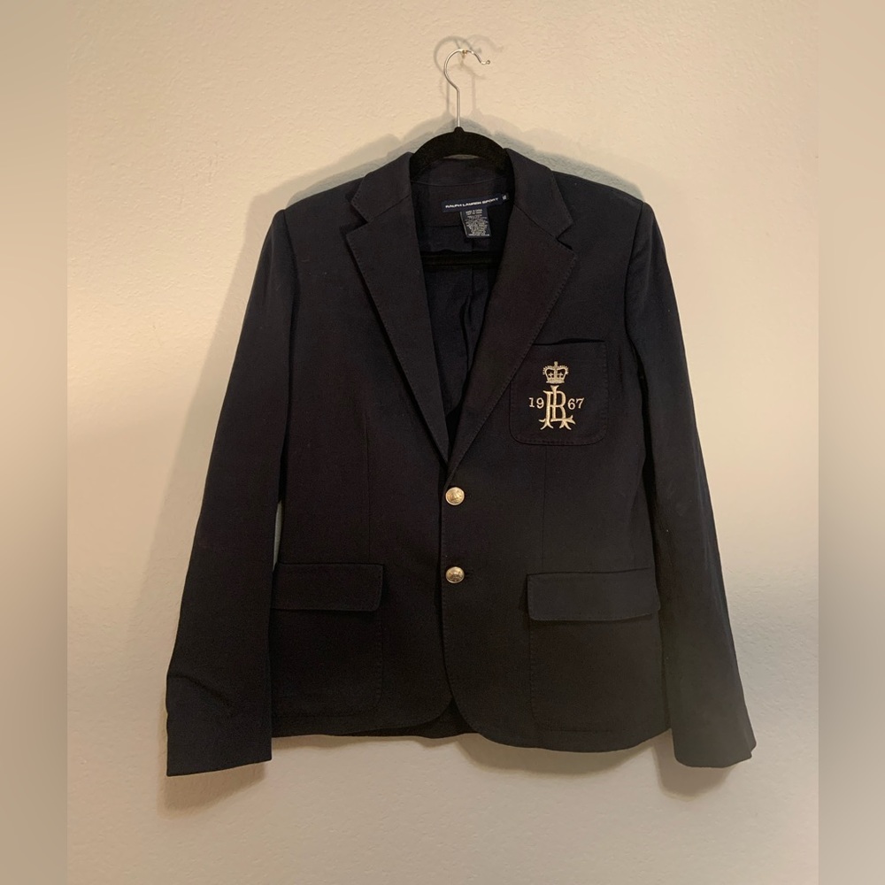 RALPH LAUREN Dark Navy Blazer with Signature RL Logo Embroidered 💙 Minimalist ✨